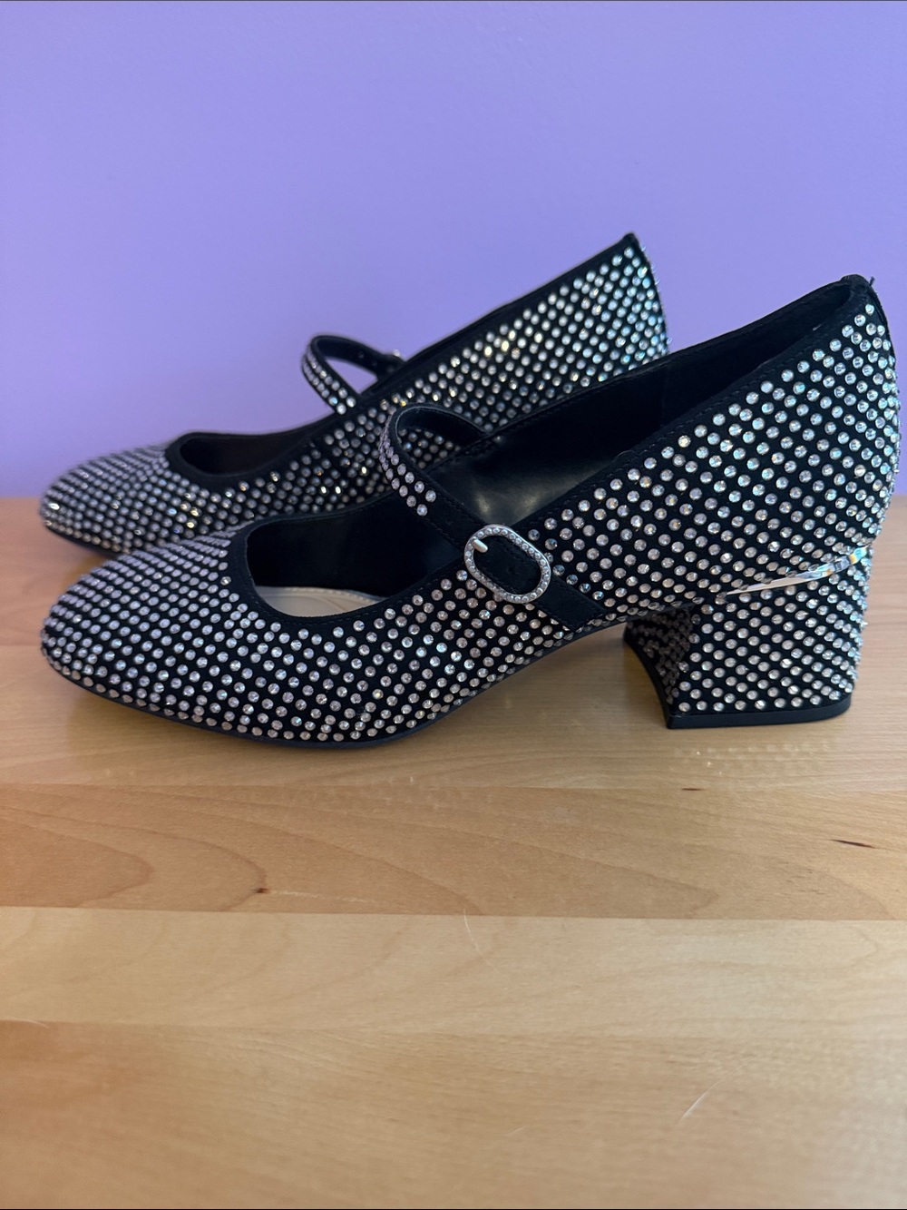 Kelly & Katie Black Rhinestone Mary Jane Block Heels